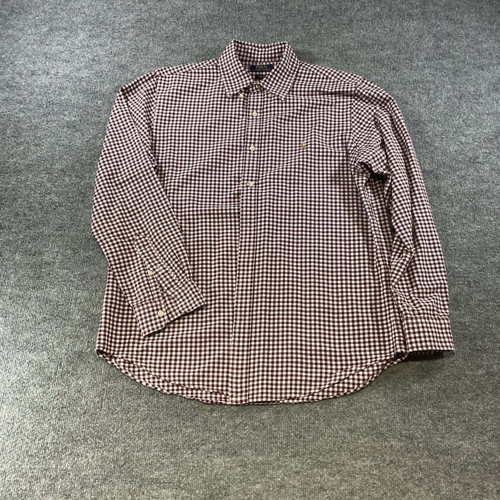 Polo Ralph Lauren Mens Classic Fit Gingham Button Down Shirt Burgundy OxfordL